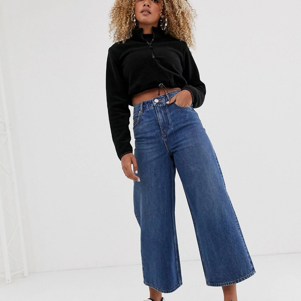 ASOS DESIGN Premium Wide Leg Jeans Dark Stonewash Blue